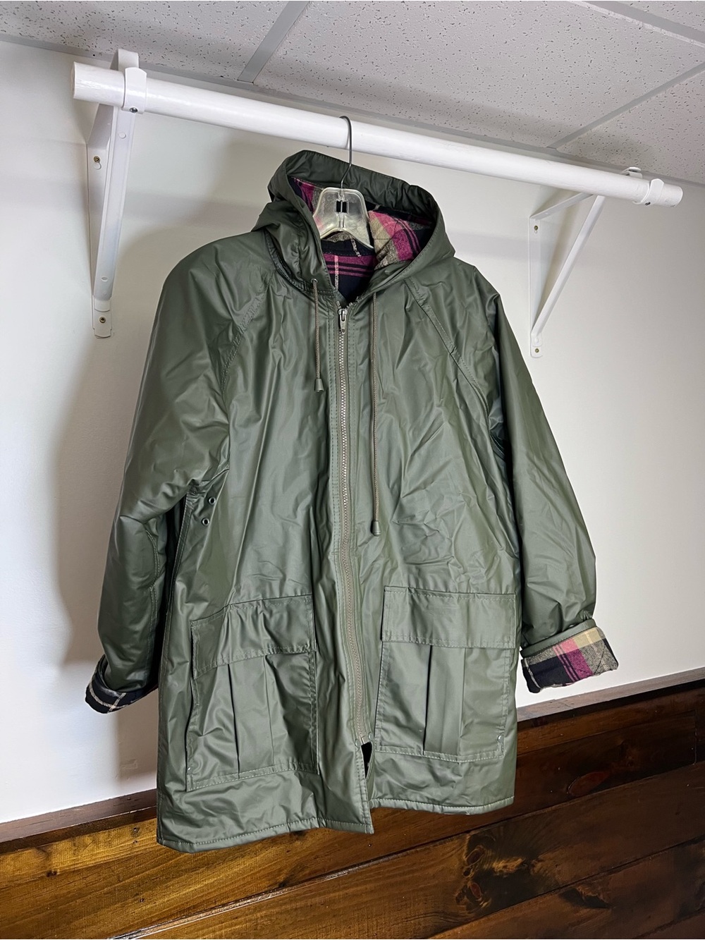 Vintage Misty Harbor Green Flannel Lined Raincoat- S